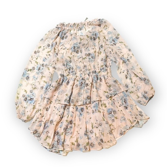 LoveShackFancy Silk Floral Popover‎ Mini Dress  Size S, Pink floral - Picture 4 of 14